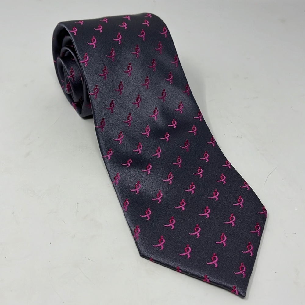 SUSAN G. KOMEN BREAST CANCER AWARENESS KNOTS FOR HOPE PINK GRAY ALL SILK TIE